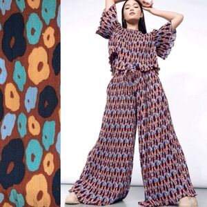 NWT Wildfang Empower Plisse Loose Leg Drawstring Pants Retro Floral